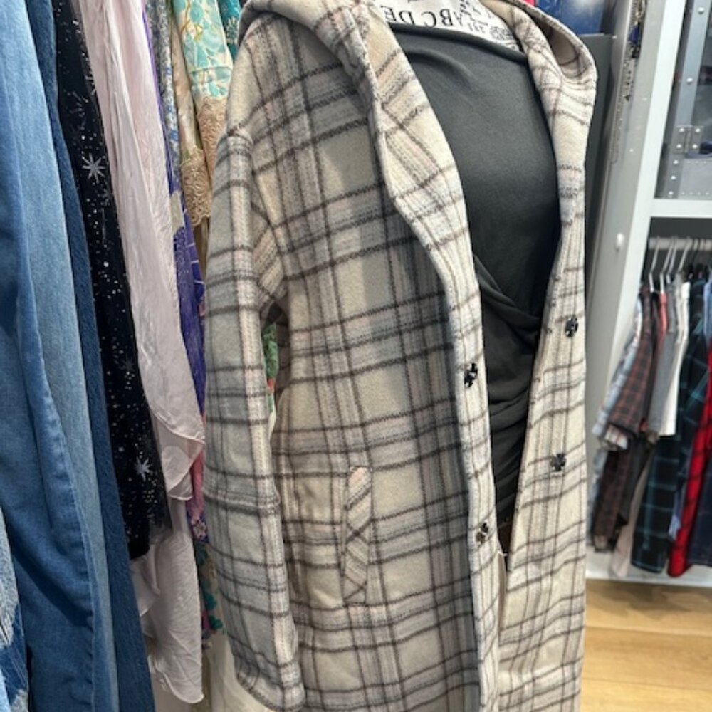 Belle & Bloom Walk this way wool blend hooded plaid pea coat S EUC - Picture 6 of 8